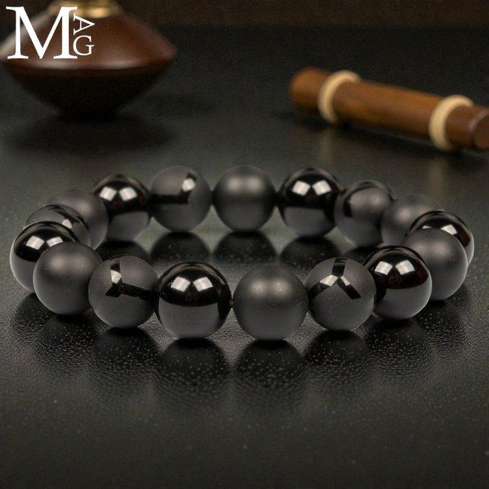 Elastische Zwarte Onyx Armband – Drievoudige Afwerking, Antiek en Kunst, Curiosa en Brocante