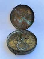 Antiek Pocket sundial, Floating compass sundial - Brons -