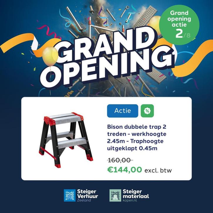 BISON Dubbele Trap 2 Treden – Professioneel, Lichtgewicht &, Doe-het-zelf en Verbouw, Ladders en Trappen, Minder dan 2 meter, Nieuw