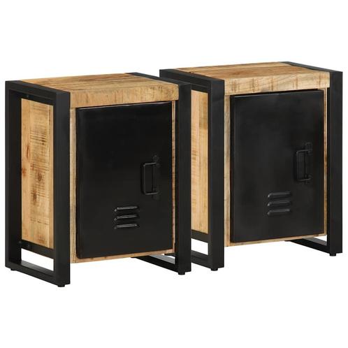 vidaXL Nachtkastjes 2 st massief ruw mangohout, Huis en Inrichting, Slaapkamer | Nachtkastjes, Nieuw, Minder dan 45 cm, Hout, Minder dan 55 cm