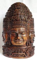 Houten beeld met 3 gezichten - 53 cm - Cambodja  (Zonder, Antiek en Kunst, Kunst | Niet-Westerse kunst
