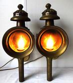 Lantaarn (2) - Koppel Antieke Koetslampen - Messing, Glas,, Antiek en Kunst