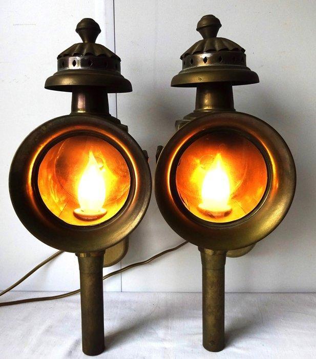 Lantaarn (2) - Koppel Antieke Koetslampen - Messing, Glas,, Antiek en Kunst, Antiek | Overige Antiek