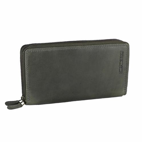 HillBurry Dames Portemonnee met Dubbele Rits - Leer - Grijs, Sieraden, Tassen en Uiterlijk, Portemonnees, Grijs, Nieuw, Overige merken