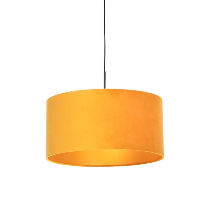 Zwarte hanglamp met velours kap geel met goud 50 cm - Combi, Huis en Inrichting, Lampen | Hanglampen, Nieuw, Overige materialen
