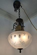 Plafondlamp - Messing, Glas - Vintage hanglamp