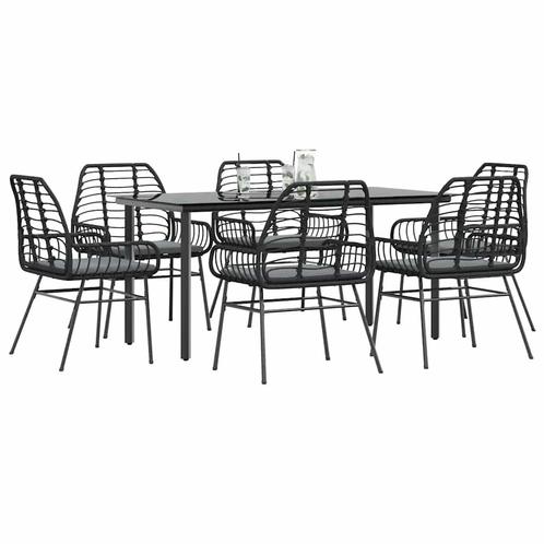 vidaXL 7-delige Tuinset met kussens poly rattan glas zwart, Tuin en Terras, Tuinsets en Loungesets, Tuinset, Nieuw, 6 zitplaatsen