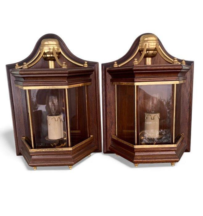 Wandlamp (2) - Koloniale stijl - Hout, Glas, Huis en Inrichting, Overige Huis en Inrichting