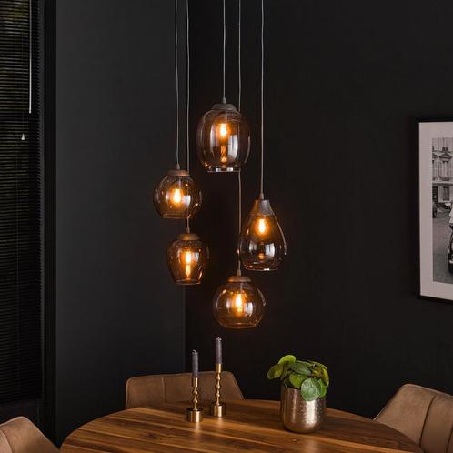 Hanglamp Chromed 5L - Dimbaar - Vintage - Eettafellamp -2024, Huis en Inrichting, Lampen | Hanglampen, Nieuw, Glas, Kunststof