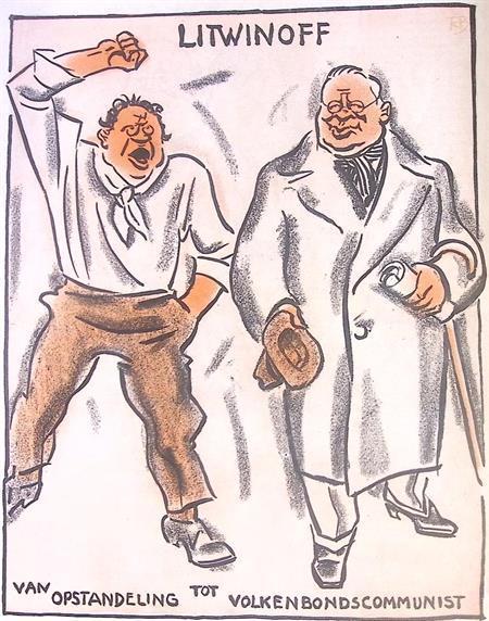 Spotprent over het gedrag van Litwinoff (lijst optie), Antiek en Kunst, Kunst | Litho's en Zeefdrukken, Verzenden