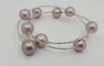 Armband Platina, 9x10mm ronde roze Edison parels, Nieuw