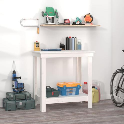 vidaXL Werkbank 80x50x80 cm massief grenenhout wit, Doe-het-zelf en Verbouw, Werkbanken, Nieuw, Verzenden