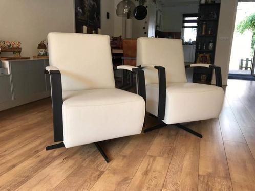 leren draaifauteuils met stervoet - crème kleurig leer - Ec, Huis en Inrichting, Fauteuils, 50 tot 75 cm, 75 tot 100 cm, Nieuw