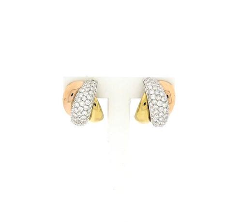 18 Krt. Tricolor oorbellen met diamant | Ca. 3,00 ct., Sieraden, Tassen en Uiterlijk, Oorbellen, Overige kleuren, Gebruikt, Met edelsteen