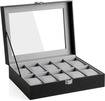 Horlogebox voor 10 horloges - met glazen deksel - metalen beschikbaar voor biedingen
