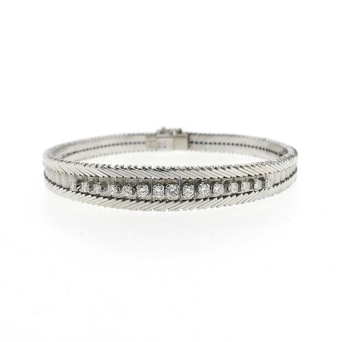 18 Krt. Witgouden schakel armband met diamant; 0,55 ct. |..., Sieraden, Tassen en Uiterlijk, Armbanden, Overige kleuren, Gebruikt