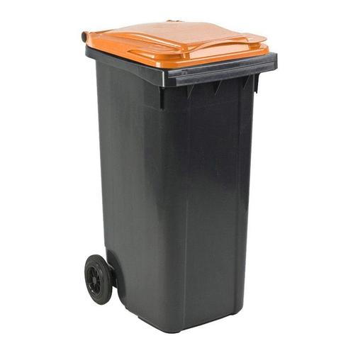 Afvalcontainer 140 liter grijs met oranje deksel, Huis en Inrichting, Woonaccessoires | Prullenbakken, Nieuw, 40 liter of meer