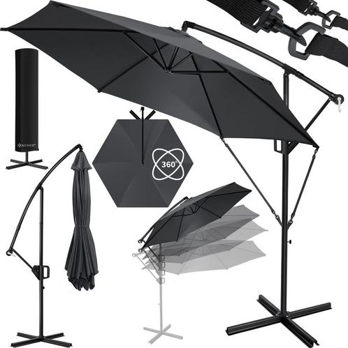 Zweefparasol met voet 300cm x 300cm - parasol 360°, Tuin en Terras, Tuinsets en Loungesets, Verzenden