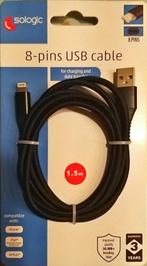 Sologic 8-pins USB Laad- en datakabel-Zwart-1,5 meter, Verzenden, Nieuw