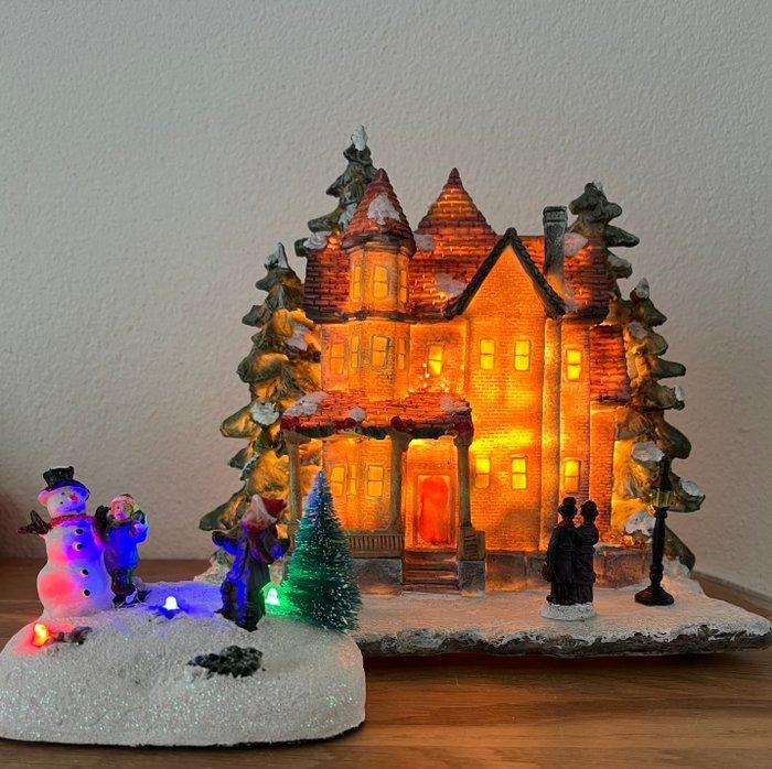 Kerstdecoratie (2) - Hars - Kersthuisje Sneeuwpop, Diversen, Kerst