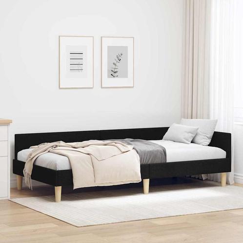 vidaXL Hoek Bed Frame Zwart 80 x 200 cm Stof en Geengineerd, Huis en Inrichting, Slaapkamer | Bedden, Zwart, Nieuw, Verzenden