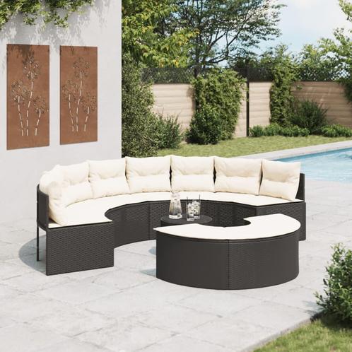vidaXL 3-delige Loungeset halfrond poly rattan zwart, Tuin en Terras, Tuinsets en Loungesets, Loungeset, Nieuw, Rotan, Verzenden