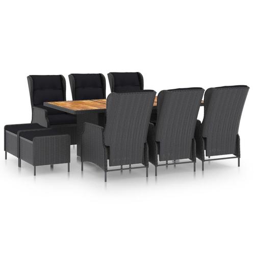 vidaXL 9-delige Tuinset met kussens poly rattan donkergrijs, Tuin en Terras, Tuinsets en Loungesets, Tuinset, Nieuw, 8 zitplaatsen