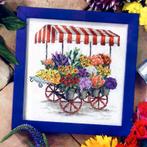 Bloemenkraam Borduurset 14CT op Wit Borduurstof, Verzenden, Nieuw