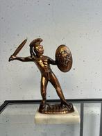 Beeld, Leonidas van Sparta – Bronzen Held op Marmer - 23 cm