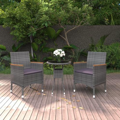 vidaXL 3-delige Tuinset poly rattan grijs, Tuin en Terras, Tuinsets en Loungesets, Tuinset, Nieuw, Rotan, Verzenden