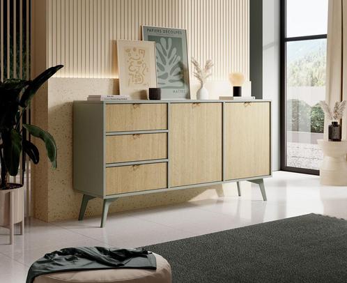 Meubella Dressoir groen Scandinavisch 158x38x81 cm, Huis en Inrichting, Kasten | Dressoirs, 25 tot 50 cm, Nieuw, 150 tot 200 cm