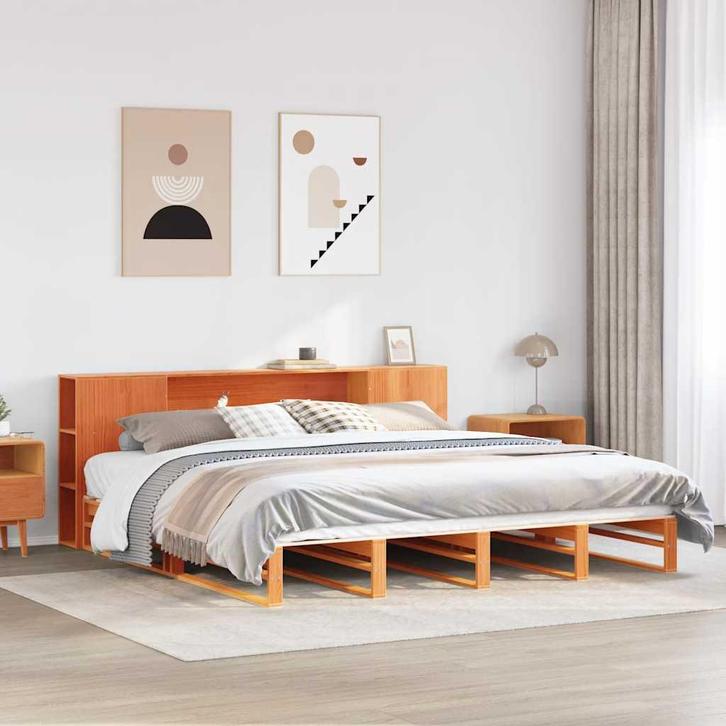 vidaXL Bed met boekenkast zonder matras hout wasbruin, Huis en Inrichting, Slaapkamer | Bedden, Overige maten, 200 cm, Bruin, Tweepersoons