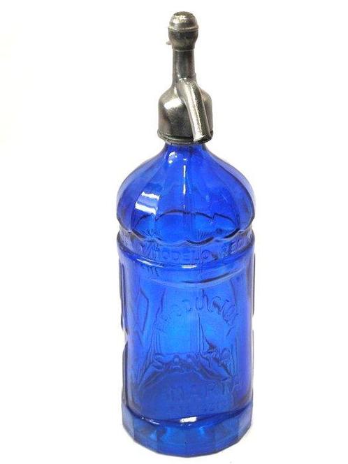 Fles - Ontwerp sifon, geklold in kobaltblauwe kleur met een, Antiek en Kunst, Kunst | Designobjecten