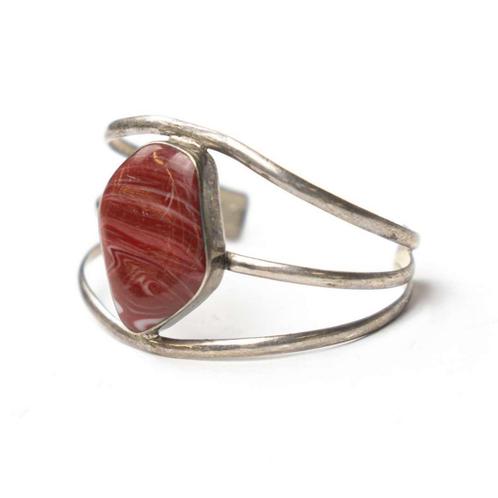 Zilveren Armband met Zalmrose Steen 925, Sieraden, Tassen en Uiterlijk, Armbanden, Ophalen