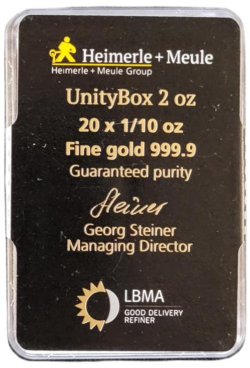 20 x 1/10 oz Heimerle Meule Goudbaar - 2 oz UnityBar, Postzegels en Munten, Edelmetalen en Baren, Goud, Verzenden