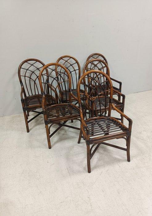 Stoel - Bamboe, Rattan - Zet zes fauteuils van rotan en, Antiek en Kunst, Curiosa en Brocante