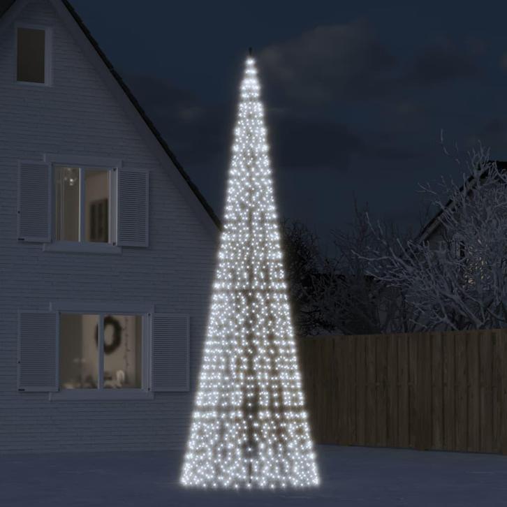 vidaXL LED-kerstboom aan vlaggenmast 1534 LEDs koud wit 500, Diversen, Kerst, Nieuw, Verzenden
