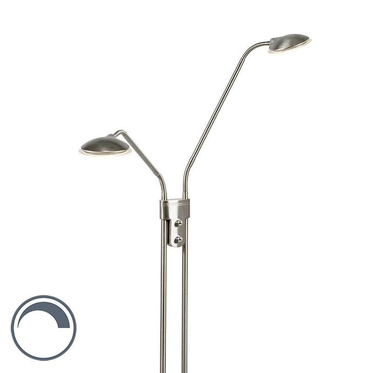 Moderne vloerlamp staal met leeslamp incl. LED - Eva, Huis en Inrichting, Lampen | Vloerlampen, Nieuw, Overige materialen, 100 tot 150 cm
