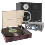Platenspeler met versterker, speakers en kabels. Complete se