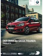 2016 BMW 2 SERIE GRAM TOURER PRIJSLIJST BROCHURE DUITS, Nieuw, BMW, Author