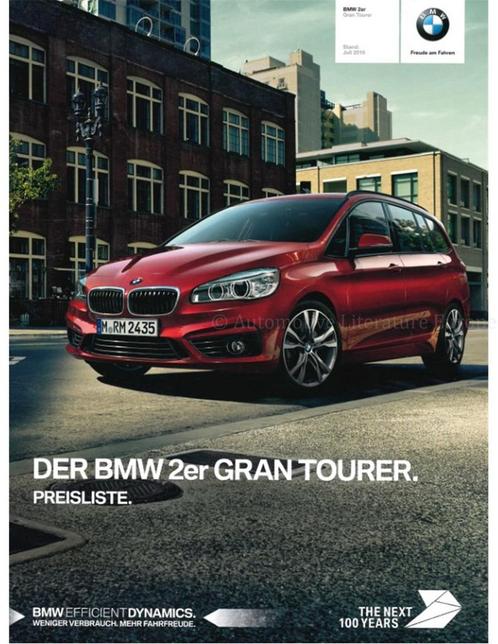2016 BMW 2 SERIE GRAM TOURER PRIJSLIJST BROCHURE DUITS, Boeken, Auto's | Folders en Tijdschriften, BMW