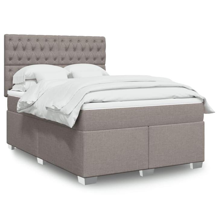 vidaXL Boxspring met matras stof taupe 140x200 cm, Huis en Inrichting, Slaapkamer | Bedden, 140 cm, 200 cm, Tweepersoons, Nieuw