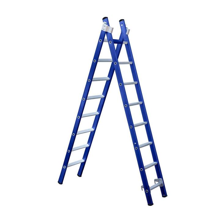 Eurostairs Reform ladder dubbel recht 2x8 sporten BLAUW, Doe-het-zelf en Verbouw, Ladders en Trappen, Nieuw, Ophalen of Verzenden