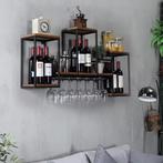 Industrieel Wandwijnrek Metaal en Hout– Wijnrek 106×20×41,5, Huis en Inrichting, Woonaccessoires | Wijnrekken, Verzenden, Nieuw