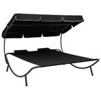 vidaXL Loungebed met luifel en kussens zwart, Verzenden, Nieuw