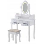 Kaptafel - met spiegel, licht en kruk - 90x40x146 cm - wit, Huis en Inrichting, Tafels | Kaptafels, Ophalen of Verzenden, Nieuw