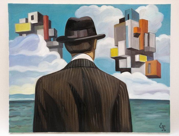 Elena Khmeleva - Futuriste. Hommage à Magritte. Œuvre, Antiek en Kunst, Kunst | Schilderijen | Modern