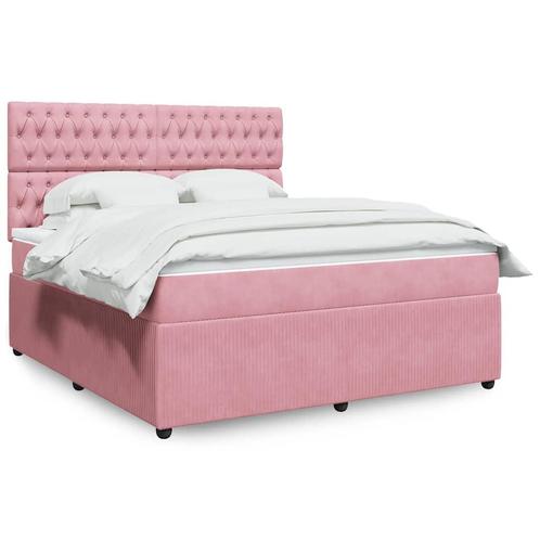 vidaXL Boxspring met matras fluweel roze 180x200 cm, Huis en Inrichting, Slaapkamer | Bedden, 80 cm, 200 cm, Eenpersoons, Nieuw