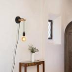 Vintage Industriële Wandlamp Hout E27 met Stekker, Verzenden, Nieuw