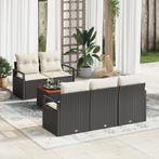 vidaXL Tuin Sofa Set 6 pcs Zwart, wit Groot Riet, hout, Verzenden, Nieuw, Rotan